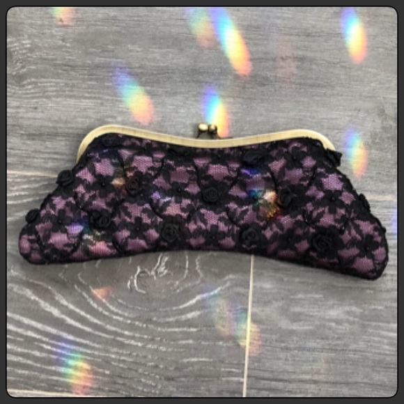 Violet with Black Lace Clutch or Shoulder Bag - Picture 3 of 5